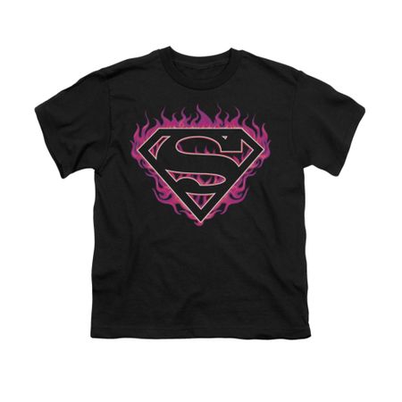 Superman Shirt Kids Fuchia Flames Black T-Shirt