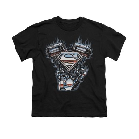 Superman Shirt Kids V Twin Logo Black T-Shirt