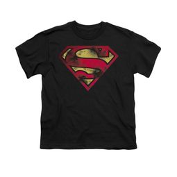 Superman Shirt Kids War Torn Shield Black T-Shirt