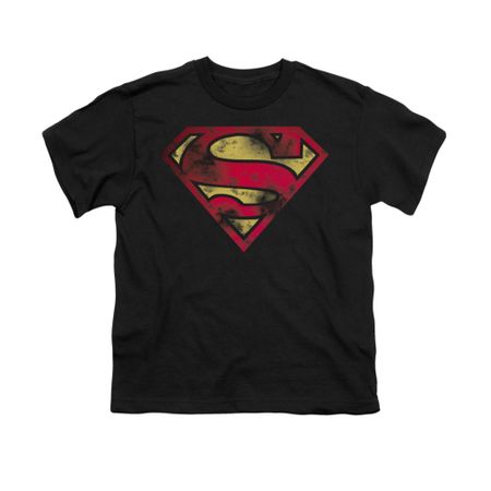 Superman Shirt Kids War Torn Shield Black T-Shirt
