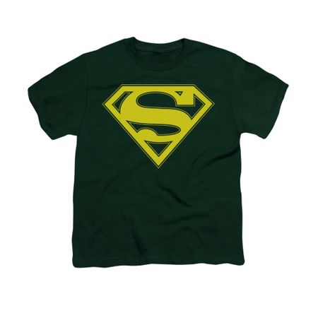 Superman Shirt Kids Yellow Shield Hunter Green T-Shirt
