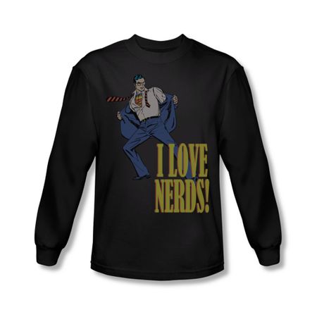 Superman Shirt Love Nerds Long Sleeve Black Tee T-Shirt