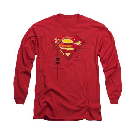 Superman Shirt Mech Shield Long Sleeve Red Tee T-Shirt