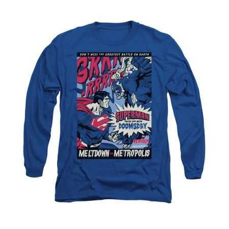 Superman Shirt Meltdown Long Sleeve Royal Blue Tee T-Shirt