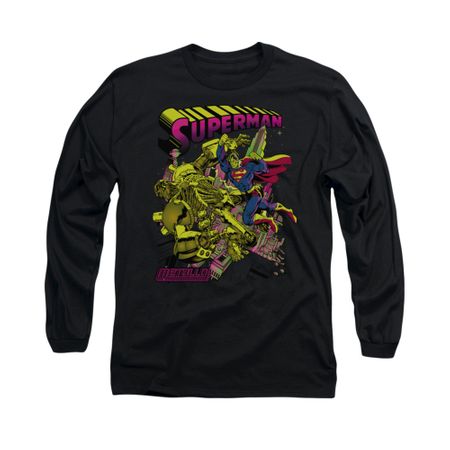 Superman Shirt Metallo Long Sleeve Black Tee T-Shirt