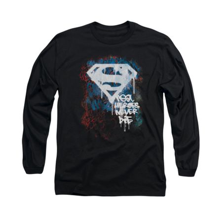 Superman Shirt Never Die Long Sleeve Black Tee T-Shirt