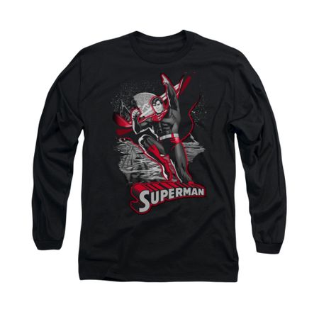 Superman Shirt Red & Gray Long Sleeve Black Tee T-Shirt