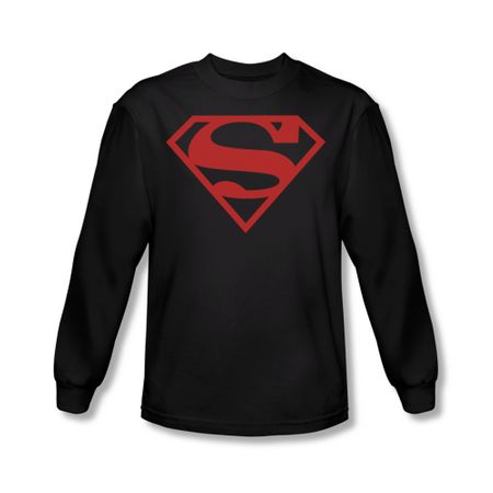 Superman Shirt Red Shield Long Sleeve Black Tee T-Shirt