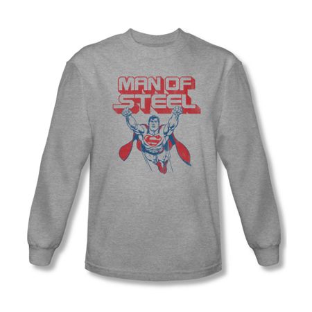 Superman Shirt Retro Steel Long Sleeve Athletic Heather Tee T-Shirt