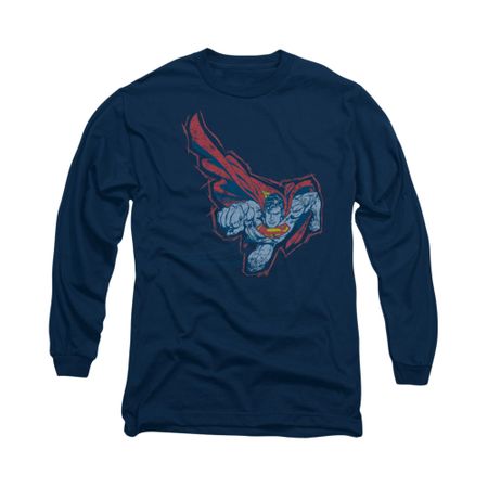 Superman Shirt Scribble And Soar Long Sleeve Navy Tee T-Shirt