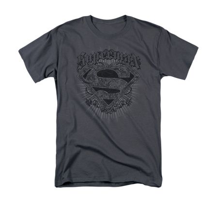 Superman Shirt Scrolling Shield Charcoal T-Shirt