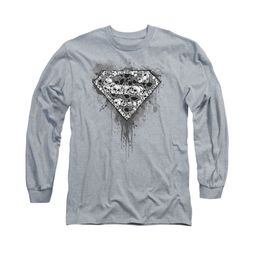 Superman Shirt Skull Shield Long Sleeve Athletic Heather Tee T-Shirt Superman Shirt Skull Shield Long Sleeve Athletic Heather Tee T-Shirt