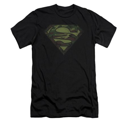 Superman Shirt Slim Fit Camo Logo Distressed Black T-Shirt