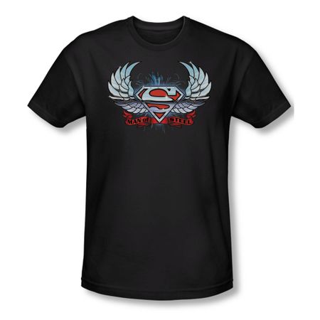 Superman Shirt Slim Fit Chrome Wings Black T-Shirt