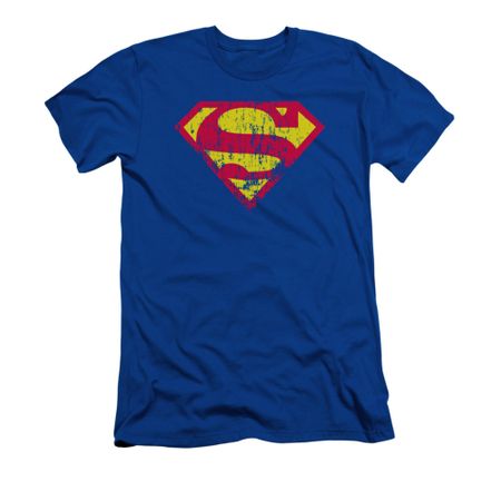 Superman Shirt Slim Fit Classic Logo Distressed Royal Blue T-Shirt