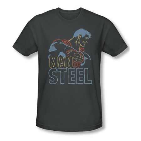 Superman Shirt Slim Fit Colored Lines Charcoal T-Shirt