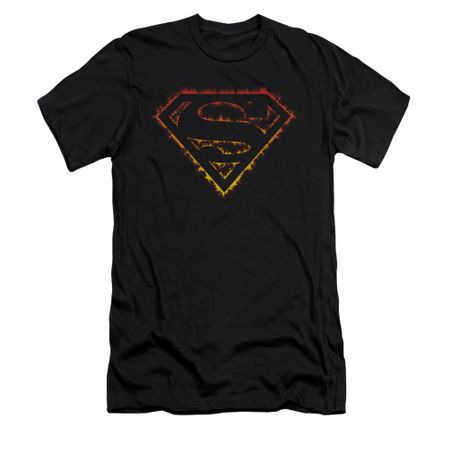Superman Shirt Slim Fit Flame Outlined Black T-Shirt