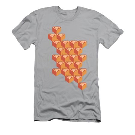 Superman Shirt Slim Fit Geo Block Shields Silver T-Shirt