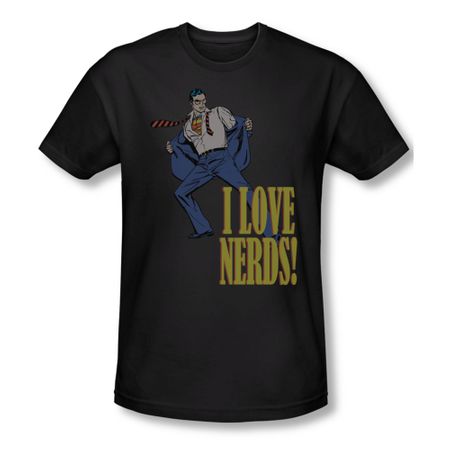 Superman Shirt Slim Fit Love Nerds Black T-Shirt