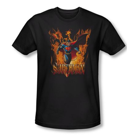 Superman Shirt Slim Fit Through The Fire Black T-Shirt