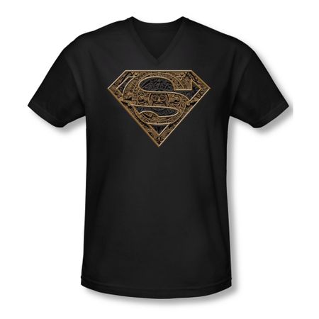 Superman Shirt Slim Fit V-Neck Aztec Shield Black T-Shirt