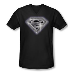 Superman Shirt Slim Fit V-Neck Bling Shield Black T-Shirt Superman Shirt Slim Fit V-Neck Bling Shield Black T-Shirt