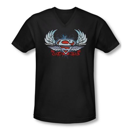 Superman Shirt Slim Fit V-Neck Chrome Wings Black T-Shirt