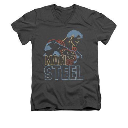Superman Shirt Slim Fit V-Neck Colored Lines Charcoal T-Shirt