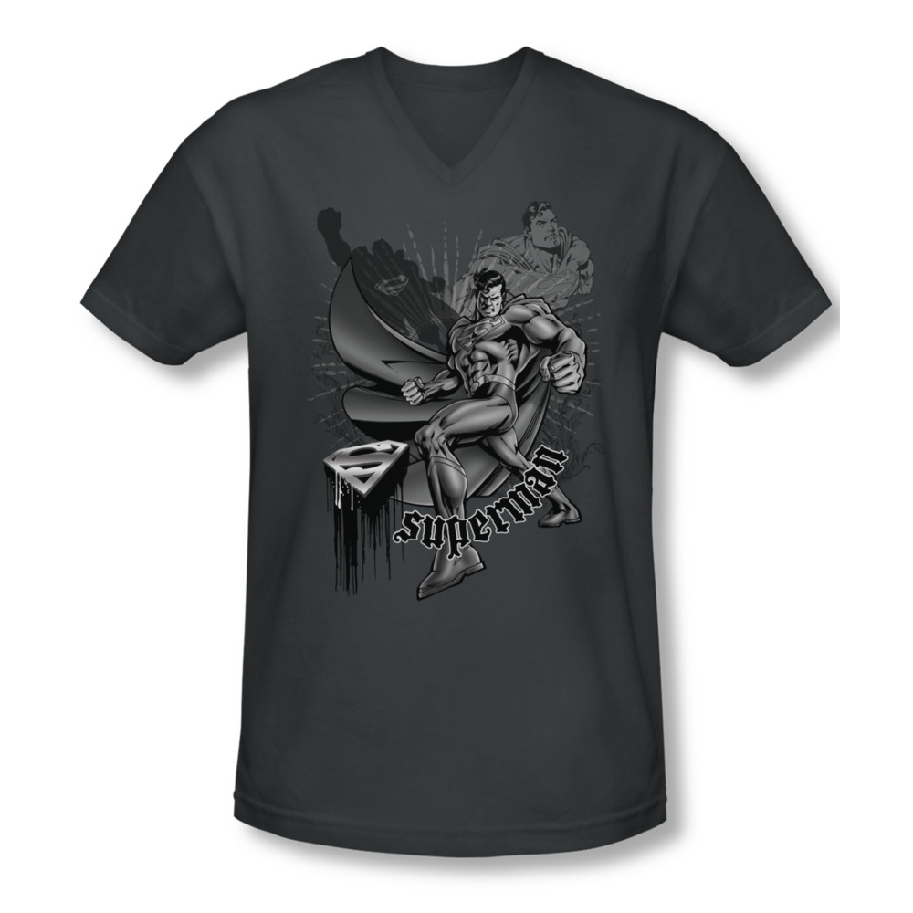 Superman Shirt Slim Fit VNeck Fight And Flight Charcoal TShirt Superman Fight And Flight Shirts
