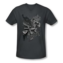 Superman Shirt Slim Fit V-Neck Fight And Flight Charcoal T-Shirt Superman Shirt Slim Fit V-Neck Fight And Flight Charcoal T-Shirt