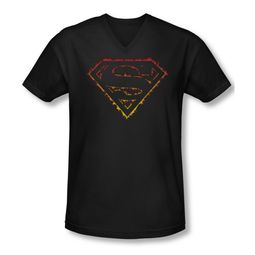 Superman Shirt Slim Fit V-Neck Flame Outlined Black T-Shirt Superman Shirt Slim Fit V-Neck Flame Outlined Black T-Shirt