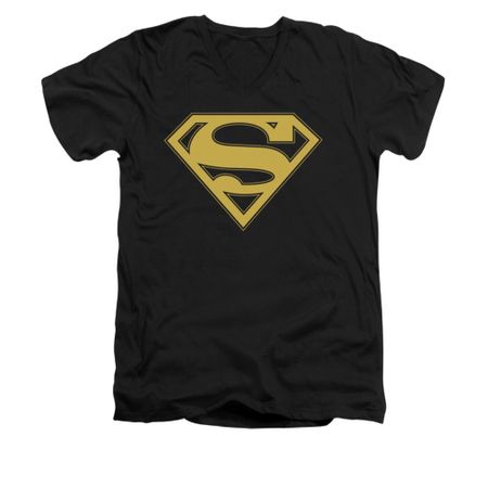 Superman Shirt Slim Fit V-Neck Gold Shield Black T-Shirt