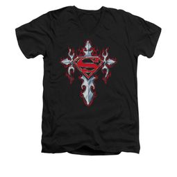 Superman Shirt Slim Fit V-Neck Gothic Cross Black T-Shirt