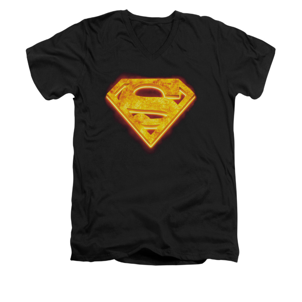 Superman Shirt Slim Fit VNeck Hot Steel Shield Black TShirt Superman Hot Steel Shield Shirts