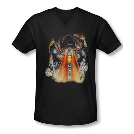 Superman Shirt Slim Fit V-Neck Laser Eyes Black T-Shirt