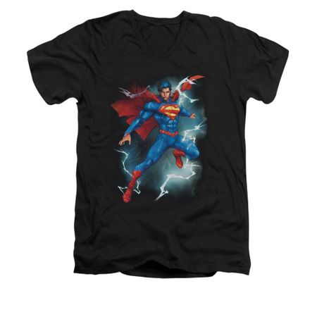 Superman Shirt Slim Fit V-Neck Lightning Black T-Shirt