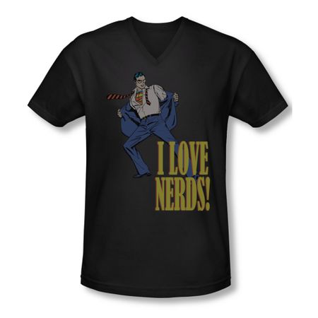 Superman Shirt Slim Fit V-Neck Love Nerds Black T-Shirt