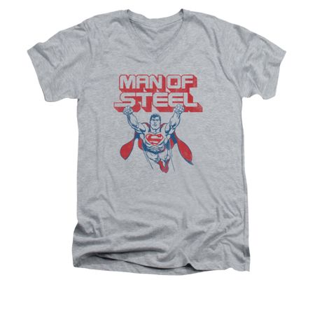Superman Shirt Slim Fit V-Neck Retro Steel Athletic Heather T-Shirt
