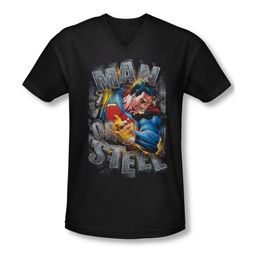Superman Shirt Slim Fit V-Neck Ripping Steel Black T-Shirt Superman Shirt Slim Fit V-Neck Ripping Steel Black T-Shirt