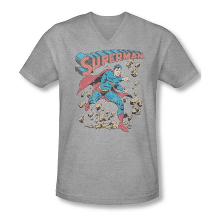Superman Shirt Slim Fit V-Neck Rocks Athletic Heather T-Shirt
