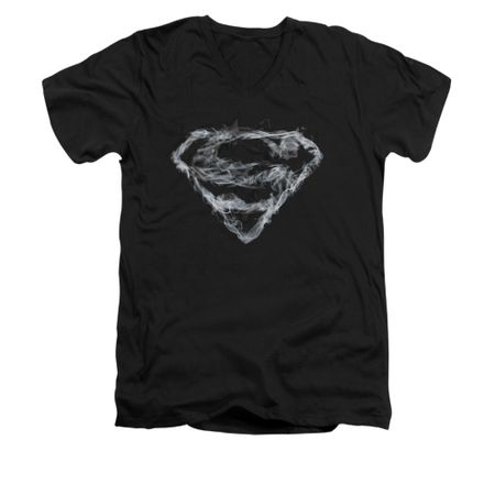 Superman Shirt Slim Fit V-Neck Smoke Shield Black T-Shirt