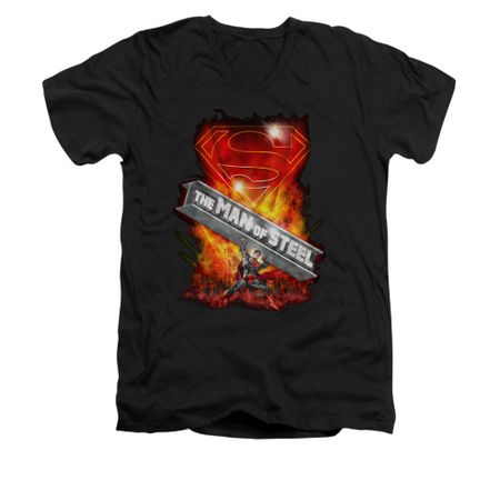 Superman Shirt Slim Fit V-Neck Steel Girder Black T-Shirt