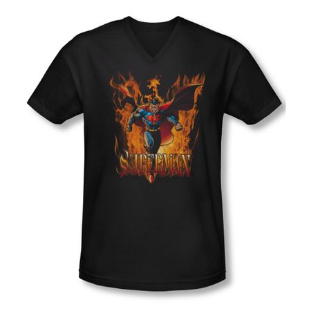 Superman Shirt Slim Fit V-Neck Through The Fire Black T-Shirt