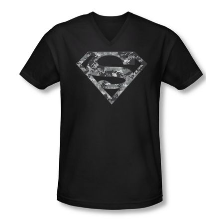 Superman Shirt Slim Fit V-Neck Urban Digi Camo Shield Black T-Shirt