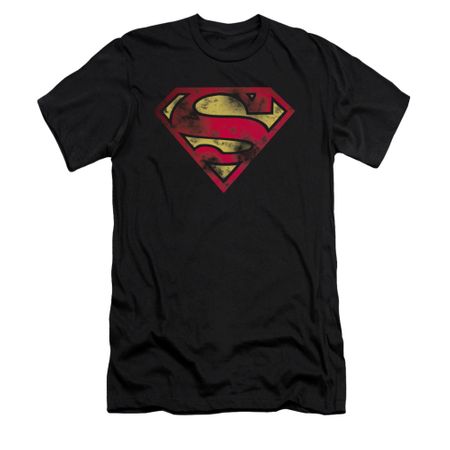Superman Shirt Slim Fit War Torn Shield Black T-Shirt