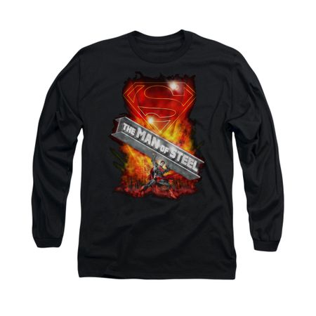Superman Shirt Steel Girder Long Sleeve Black Tee T-Shirt