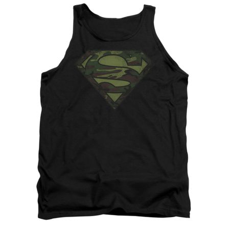 Superman Shirt Tank Top Camo Logo Distressed Black Tanktop
