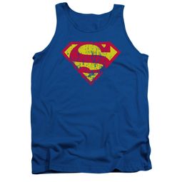 Superman Shirt Tank Top Classic Logo Distressed Royal Blue Tanktop