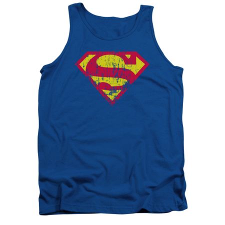 Superman Shirt Tank Top Classic Logo Distressed Royal Blue Tanktop
