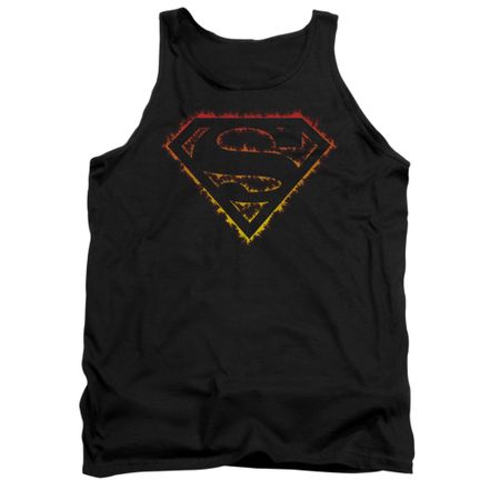 Superman Shirt Tank Top Flame Outlined Black Tanktop